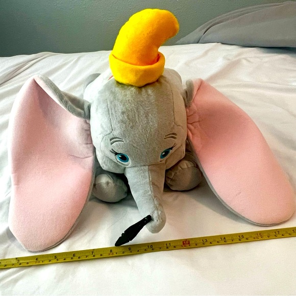 🎪 Dumbo feather plush Disney Parks NWOT grey elephant huge pink ears soft - Picture 1 of 6